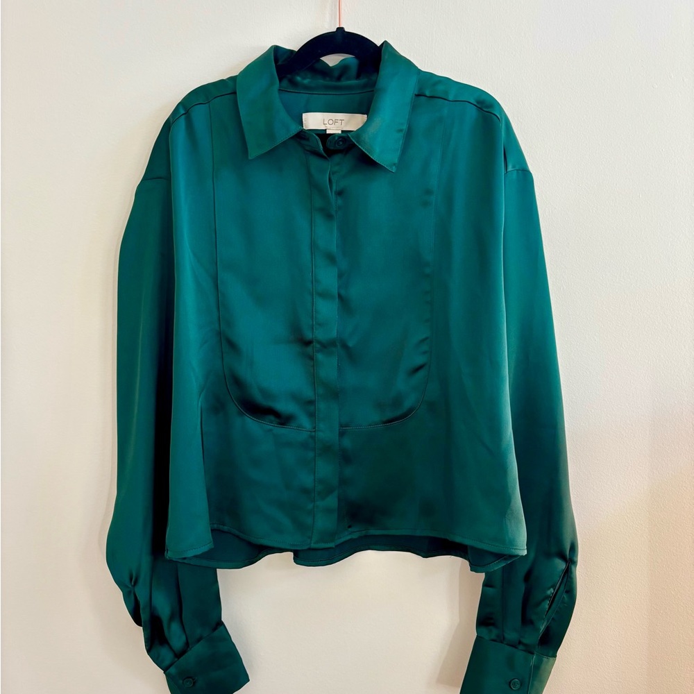 LOFT Women's Teal Button Down Shirt